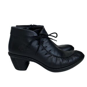Rieker Black Leather Ankle Boots Women's Size 38 Comfort Lace Up Low Heel
